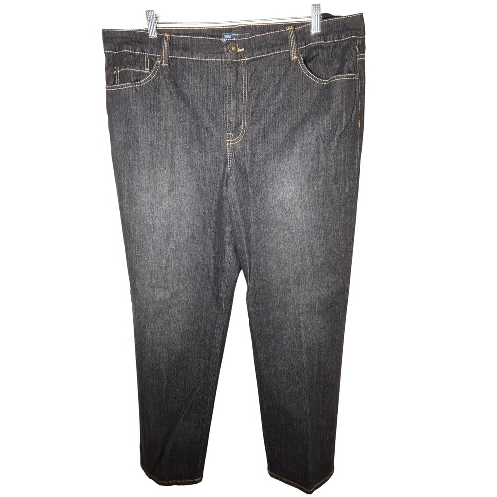 Relativity Womens Dark Wash Straight Leg Denim Jeans Embroidered Pockets 18W